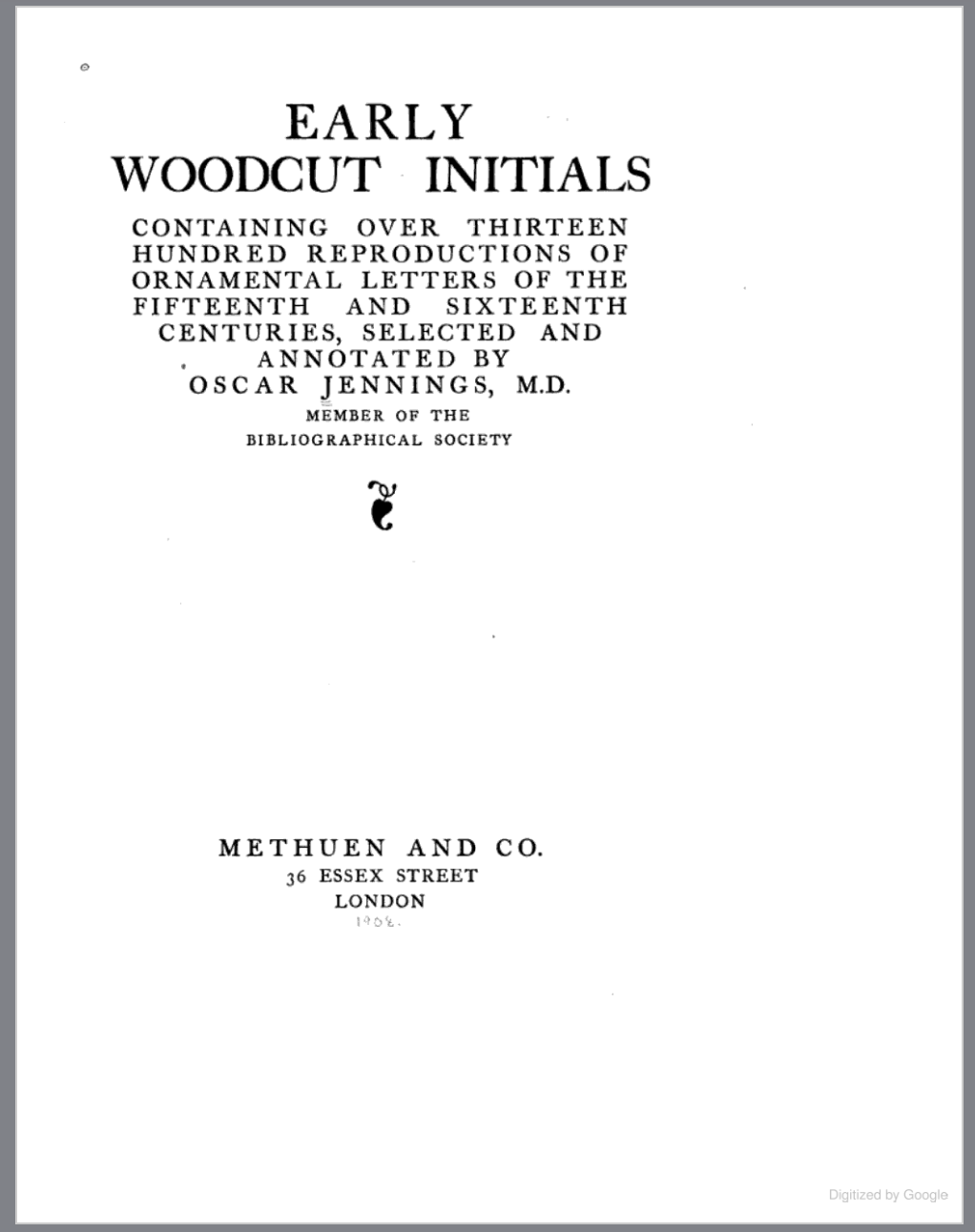 Early Woodcut Initials, Jennings, 1908